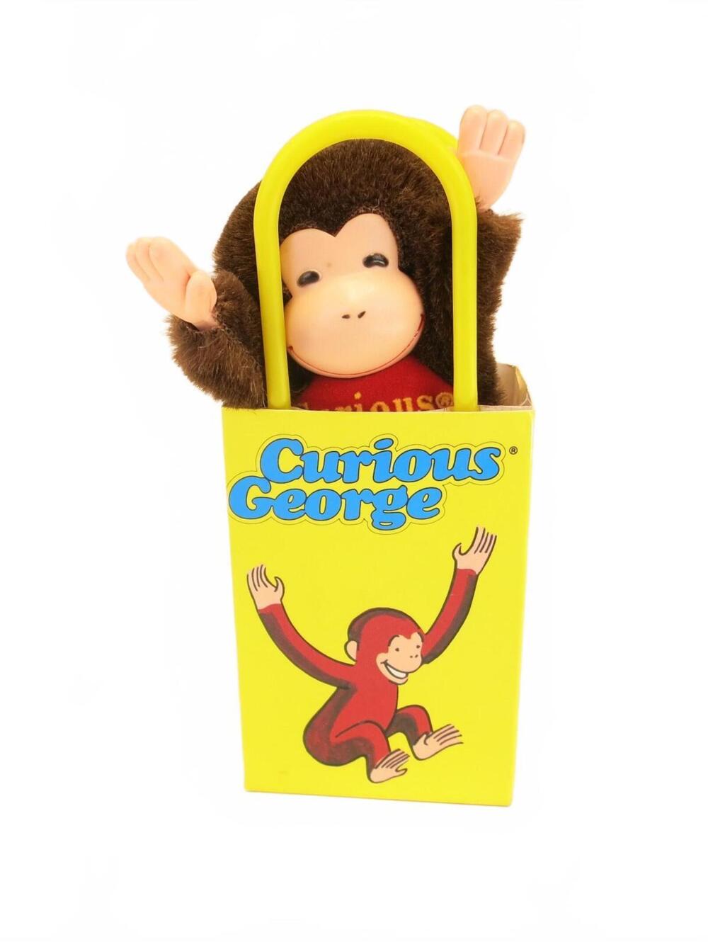 Vintage 1988 Rey Curious George in Paper Bag Eden Gift Toy Figurine Doll